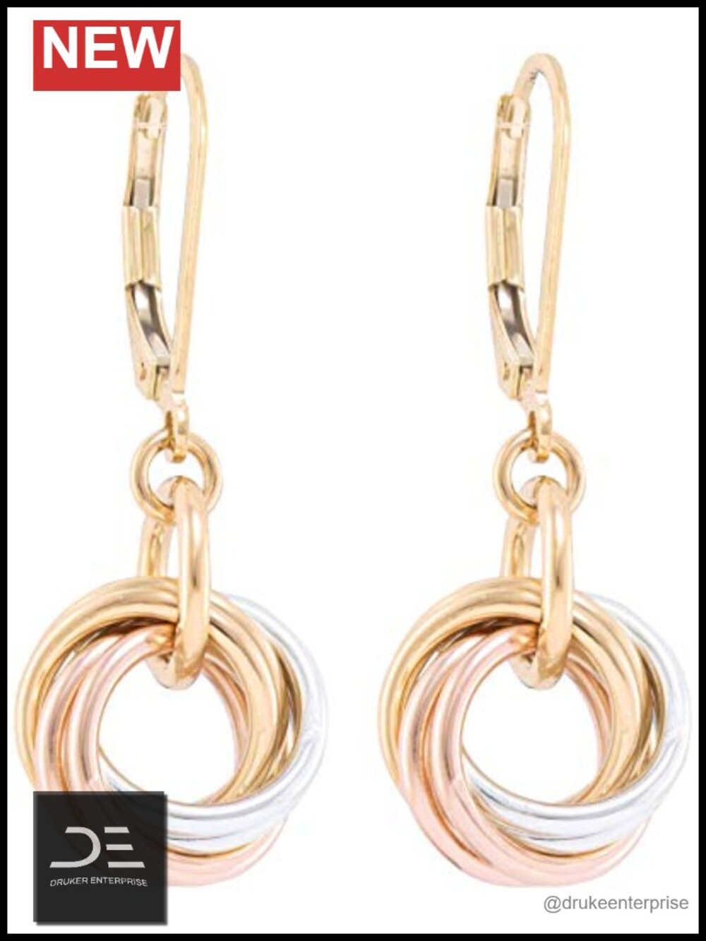 14K Gold Filled & Sterling Silver Tri-Color Love Knot Drop Earrings